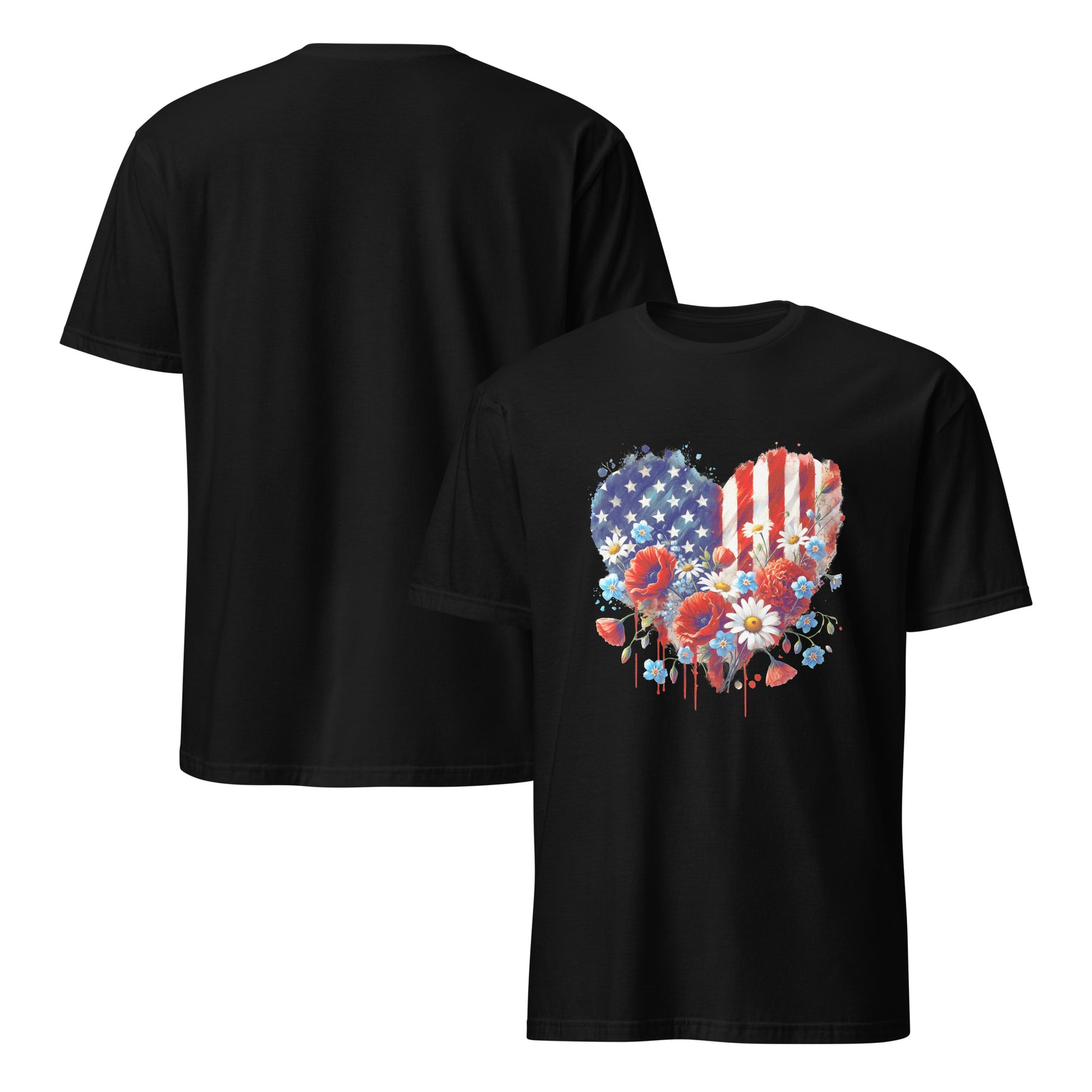 Heart Flower American Flag T-Shirt