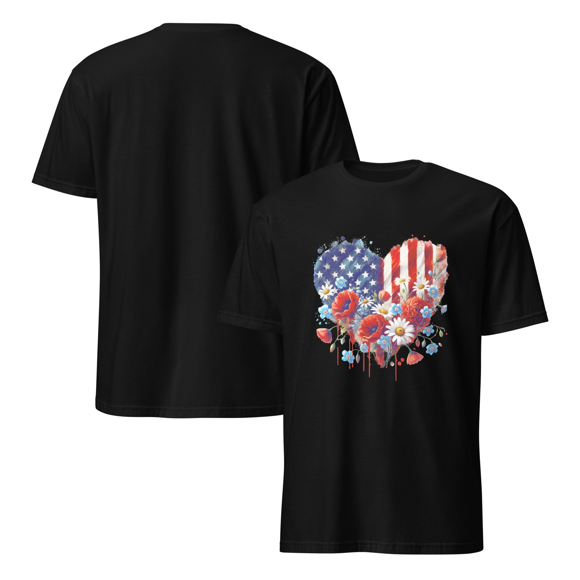 Heart Flower American Flag T-Shirt