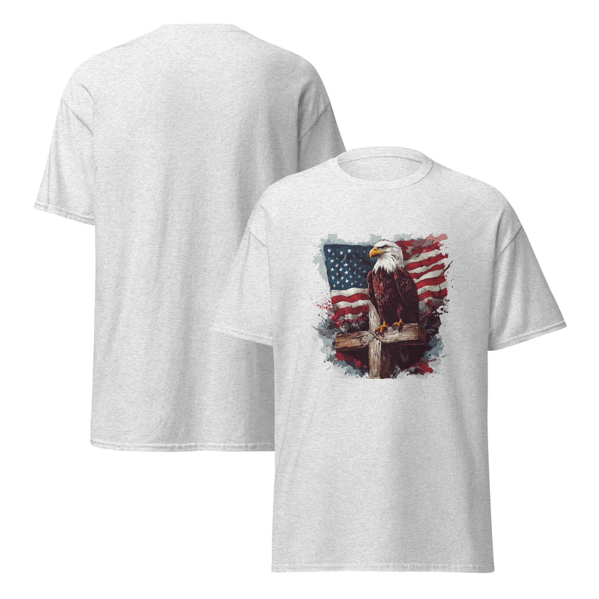 Eagle on cross in front of flag T-Shirt